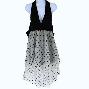 Womens Black White Polka Dot Halter High Low Tulle Dress Big Bow 4 Coquette Prom